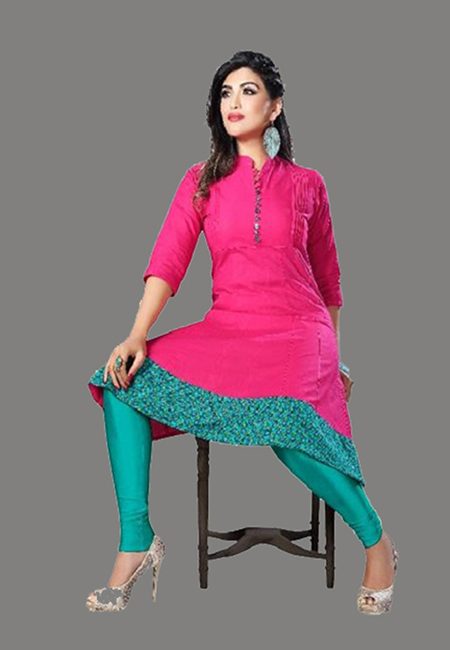 Hot Pink Color Handloom Anarkali Kurti (She Kurti 574)