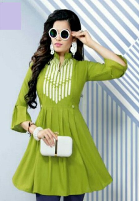 Olive Green Color Short Designer Top Kurti (She Kurti 618)