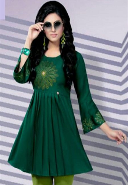 Deep Green Color Short Designer Top Kurti (She Kurti 625)