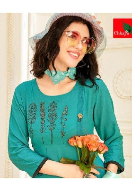 Sea Green Color Anarkali Style Cotton Kurti (She Kurti 647)