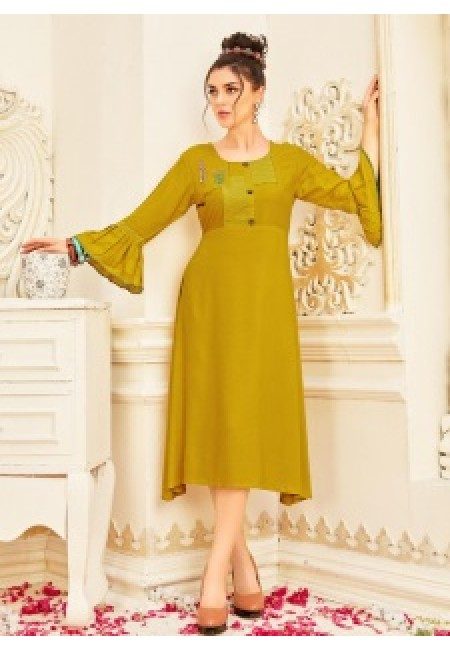 Olive Green Color Anarkali Style Cotton Kurti (She Kurti 650)