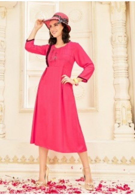 Hot Pink Color Anarkali Style Cotton Kurti (She Kurti 654)