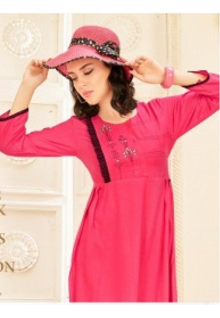 Hot Pink Color Anarkali Style Cotton Kurti (She Kurti 654)