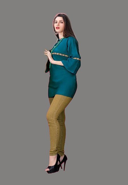 Turquoise Green Color Short Designer Kurti (She Kurti 598)