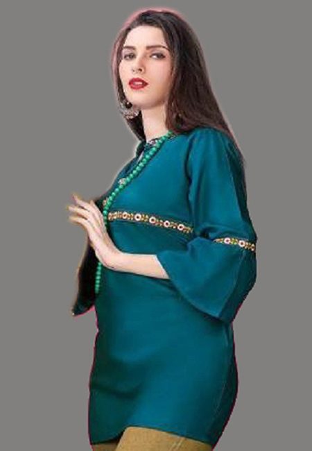Turquoise Green Color Short Designer Kurti (She Kurti 598)