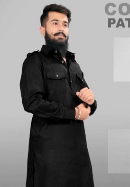 Black Color Cotton Pathani Suit (She Punjabi 554)