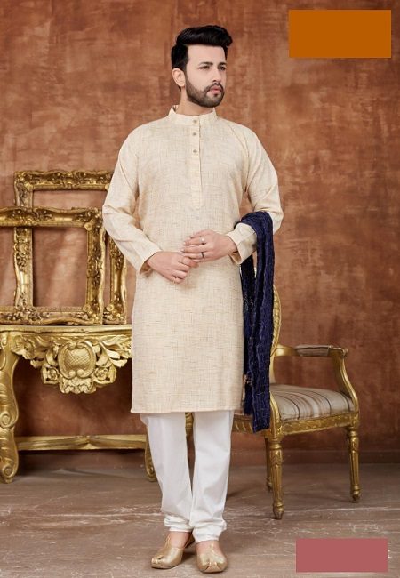 Light Beige Color Khadi Cotton Punjabi Set (She Punjabi 550)