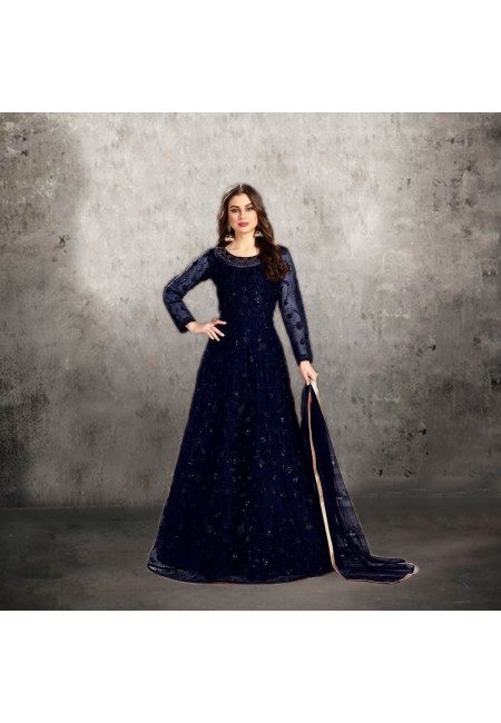 Navy Blue Color Designer Floor Touch Salwar Suit (She Salwar 543)