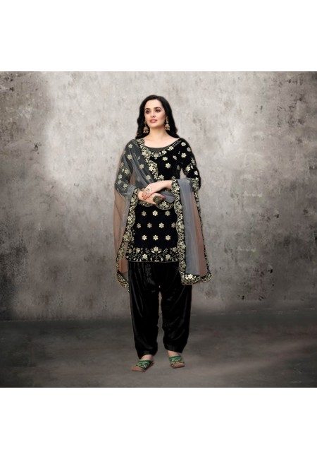 Black Color Designer Velvet Salwar Suit (She Salwar 528)