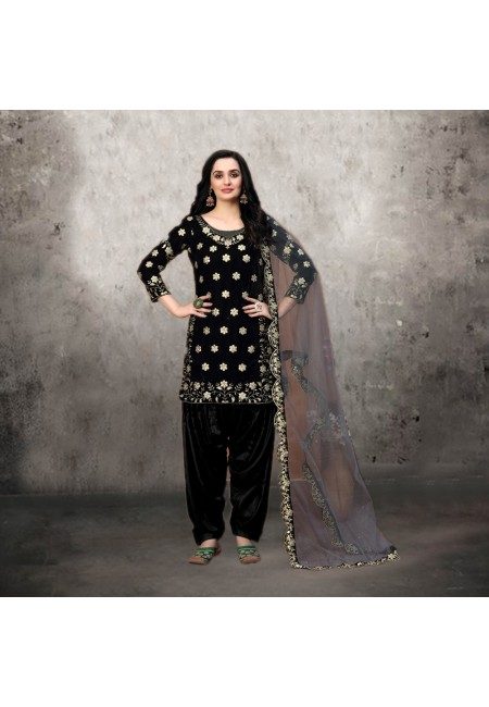 Black Color Designer Velvet Salwar Suit (She Salwar 528)