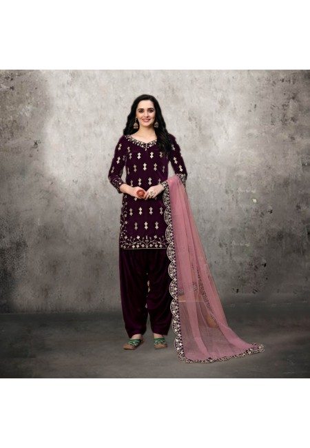 Wine Color Designer Velvet Salwar Suit (She Salwar 529)