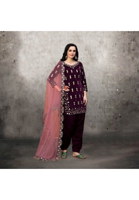 Wine Color Designer Velvet Salwar Suit (She Salwar 529)