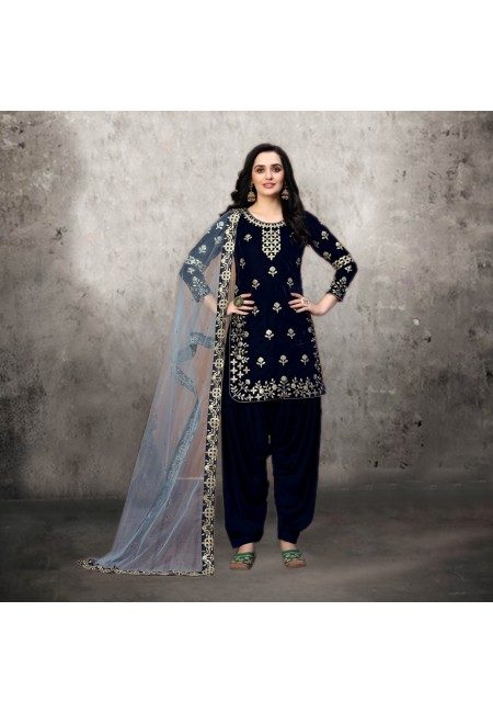 Black Color Designer Velvet Salwar Suit (She Salwar 530)