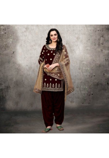 Maroon Color Designer Velvet Salwar Suit (She Salwar 531)