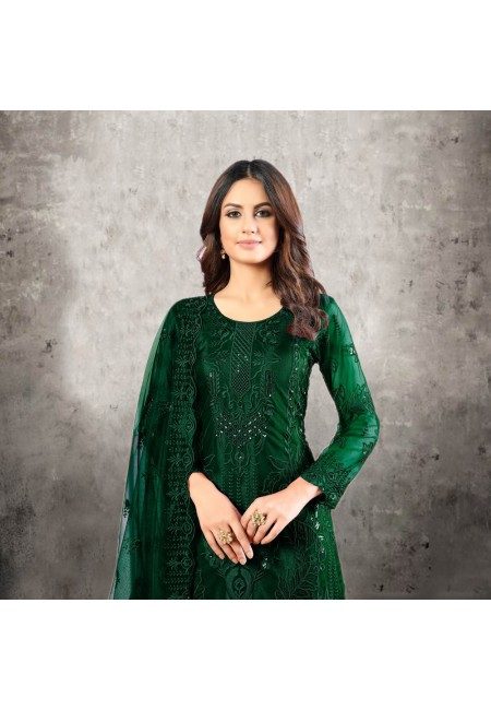 Bottle Green Color Designer Net Salwar Suit (She Salwar 524)