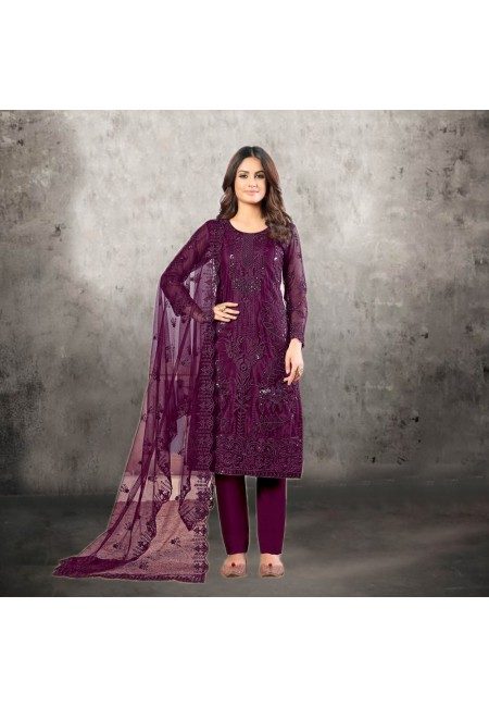 Wine Color Designer Net Salwar Suit (She Salwar 525)