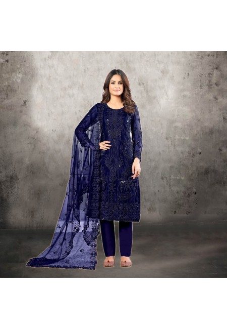 Navy Blue Color Designer Net Salwar Suit (She Salwar 526)