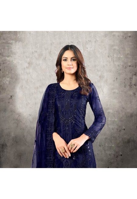 Navy Blue Color Designer Net Salwar Suit (She Salwar 526)