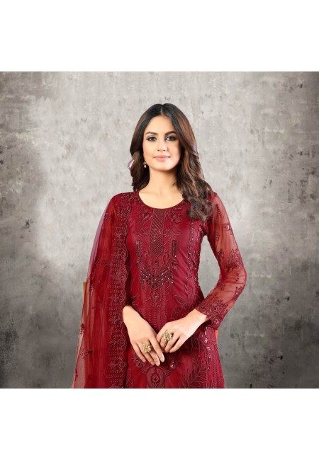 Maroon Color Designer Net Salwar Suit (She Salwar 527)