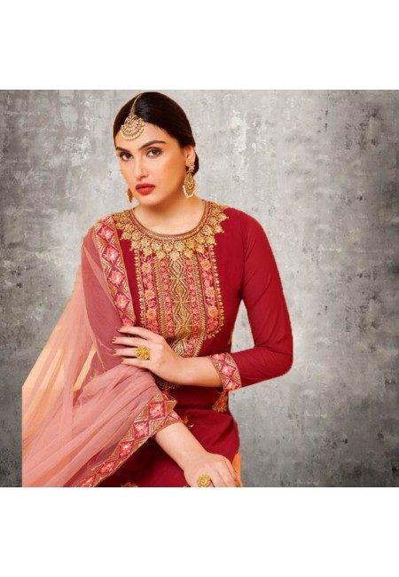 Maroon Color Designer Sharara Salwar Suit (She Salwar 581)