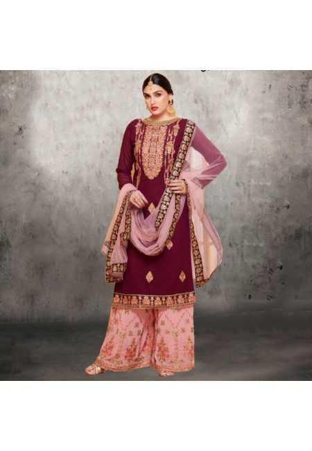 Deep Magenta Color Designer Sharara Salwar Suit (She Salwar 582)