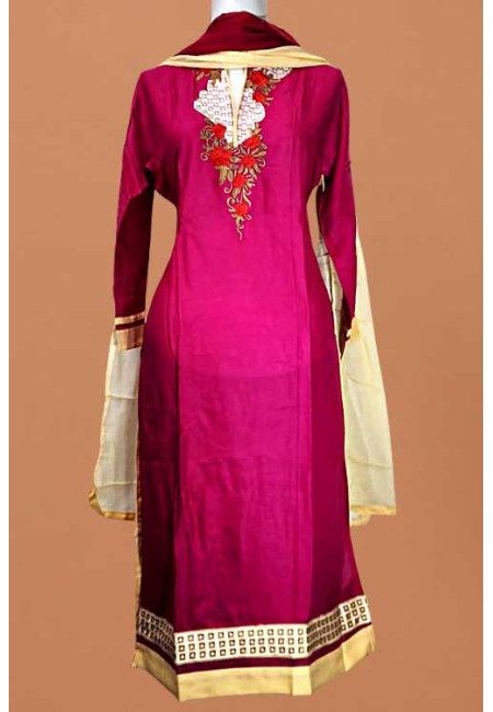 Fuchsia Pink Color Embroidery Linen Salwar Suit (She Salwar 617)