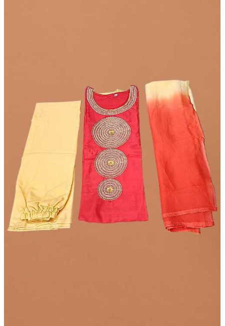 Strawberry Red Color Embroidery Linen Salwar Suit (She Salwar 618)