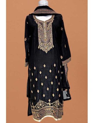 Black Color Embroidery Linen Salwar Suit (She Salwar 601)