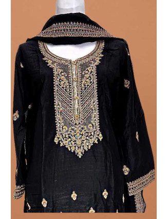 Black Color Embroidery Linen Salwar Suit (She Salwar 601)
