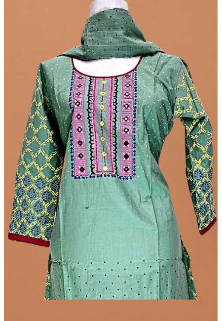 Cambridge Green Color Printed Embroidery Linen Salwar Suit (She Salwar 604)