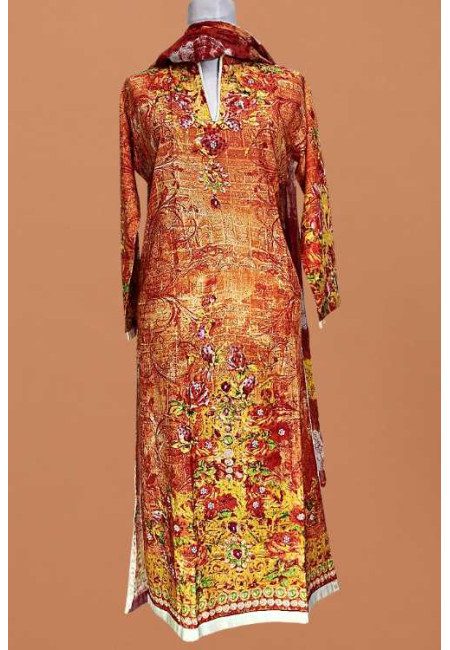 Rust Color Printed Embroidery Silk Salwar Suit (She Salwar 593)