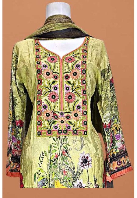Khaki Color Printed Embroidery Silk Salwar Suit (She Salwar 594)
