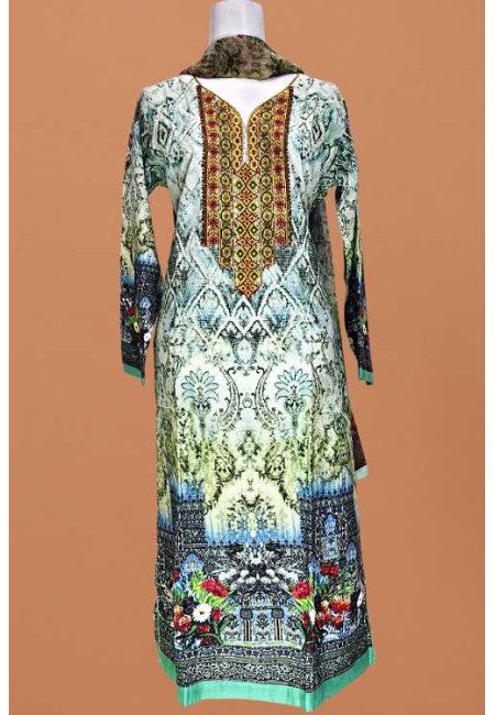 Water Green Color Printed Embroidery Silk Salwar Suit (She Salwar 595)