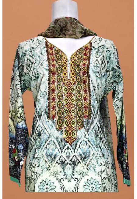 Water Green Color Printed Embroidery Silk Salwar Suit (She Salwar 595)