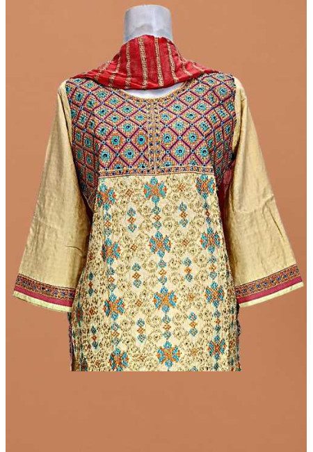 Light Goldenrod Yellow Color Embroidery Linen Salwar Suit (She Salwar 596)
