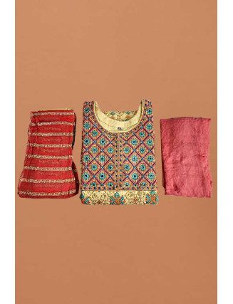 Light Goldenrod Yellow Color Embroidery Linen Salwar Suit (She Salwar 596)
