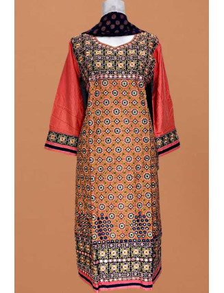 Begonia Red Color Embroidery Linen Salwar Suit (She Salwar 597)