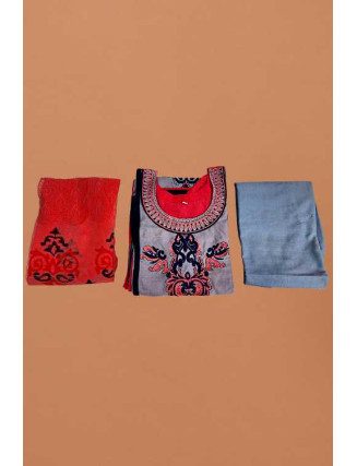 Philippine Red Color Embroidery Linen Salwar Suit (She Salwar 599)