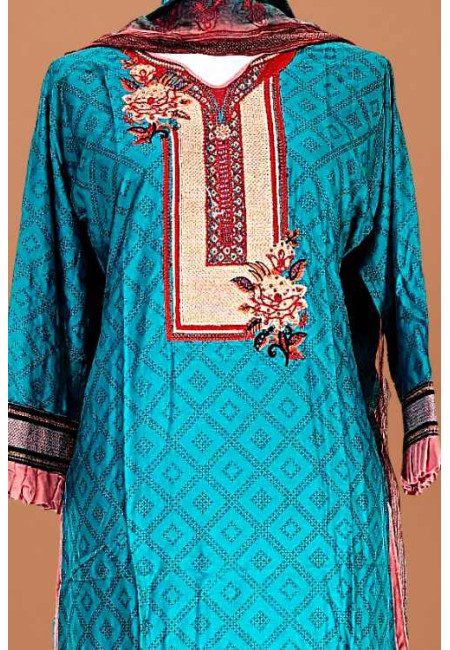 Peacock Blue Color Embroidery Linen Salwar Suit (She Salwar 621)