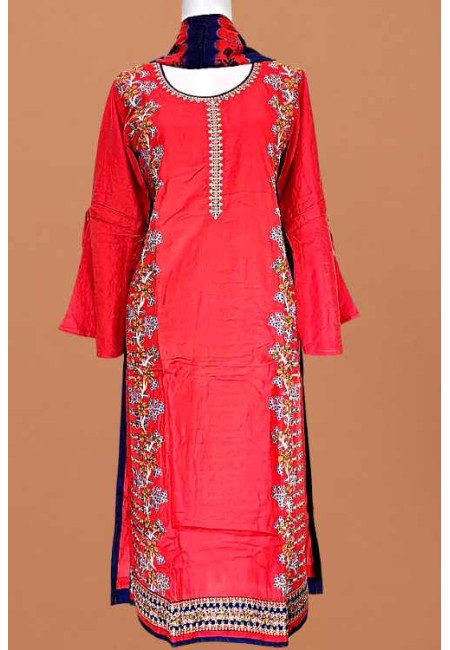 Strawberry Red Color Embroidery Linen Salwar Suit (She Salwar 622)