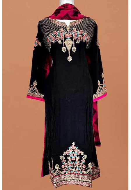 Black Color Embroidery Linen Salwar Suit (She Salwar 623)