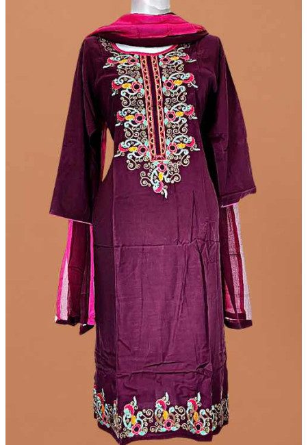 Deep Magenta Color Embroidery Linen Salwar Suit (She Salwar 625)