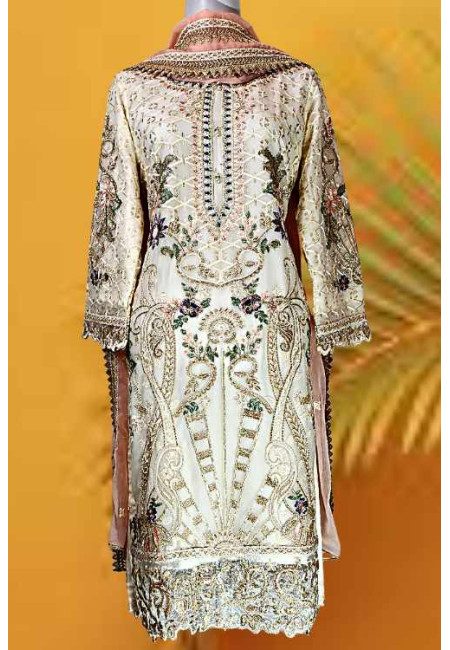 Golden Beige Color Designer Embroidery Chiffon Pakistani Salwar Suit (She Salwar 626)