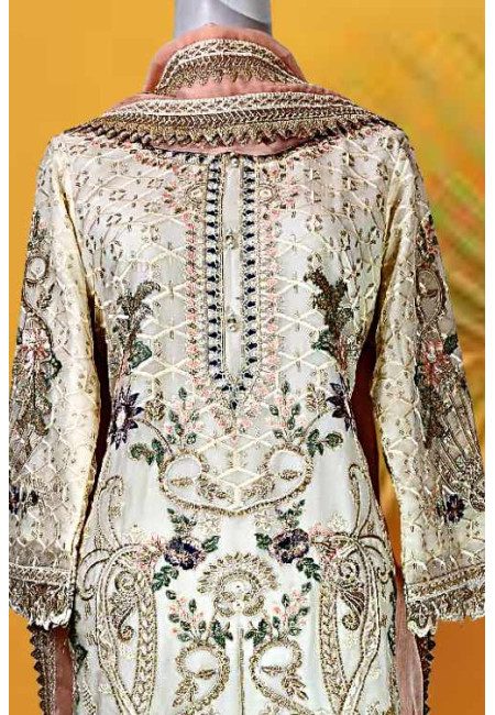 Golden Beige Color Designer Embroidery Chiffon Pakistani Salwar Suit (She Salwar 626)