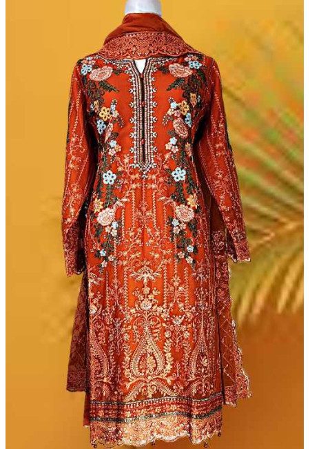 Rose Red Color Designer Embroidery Chiffon Pakistani Salwar Suit (She Salwar 628)