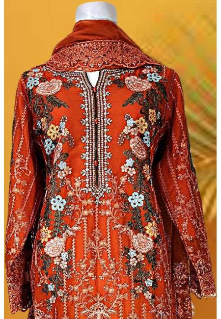 Rose Red Color Designer Embroidery Chiffon Pakistani Salwar Suit (She Salwar 628)