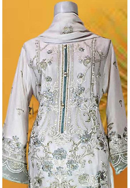 Ivory White Color Designer Embroidery Chiffon Pakistani Salwar Suit (She Salwar 629)
