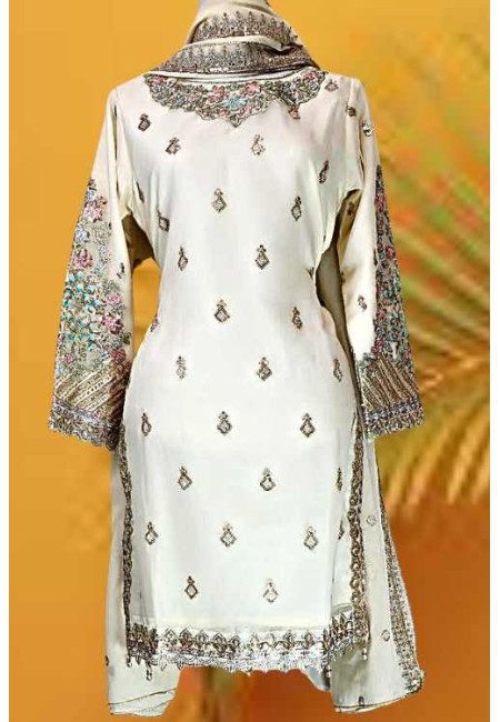 Stone White Color Designer Embroidery Chiffon Pakistani Salwar Suit (She Salwar 630)
