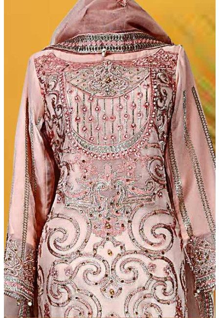 Rosy Pink Color Designer Embroidery Chiffon Pakistani Salwar Suit (She Salwar 631)