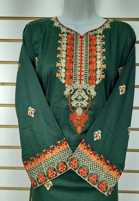Bottle Green Color Luxury Pakistani Lawn Suit (She Salwar 561)